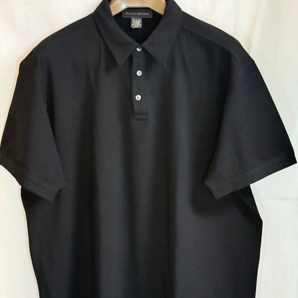 Banana Republic Men's Short Sleeve w/ Collar 1/4 Button Polo Shirt - Black - XXL